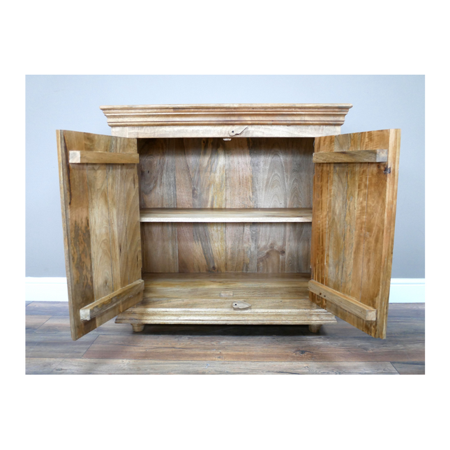Natural wood ornate carved 2 door cupboard