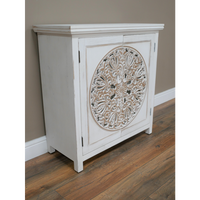 Bohemian rustic carved whitewashed storage cabinet