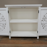 Bohemian rustic carved whitewashed storage cabinet