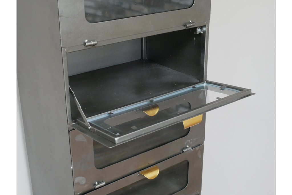Stylish tall slim metal & glass 10 drawer storage cabinet