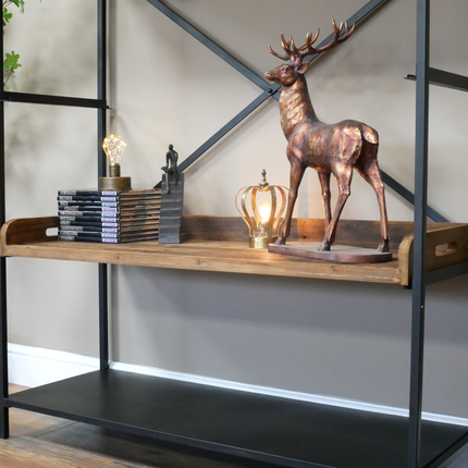 Tall wide iron & wood display shelf cabinet