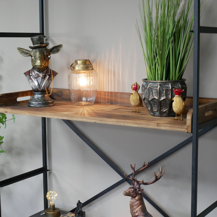 Tall wide iron & wood display shelf cabinet