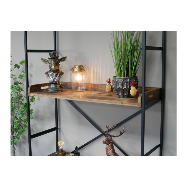 Tall wide iron & wood display shelf cabinet