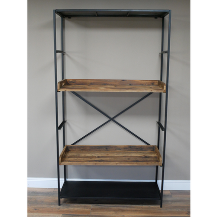 Tall wide iron & wood display shelf cabinet