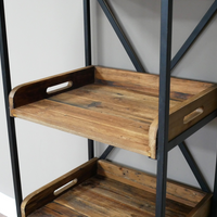 Tall slim black iron & wood display shelf unit