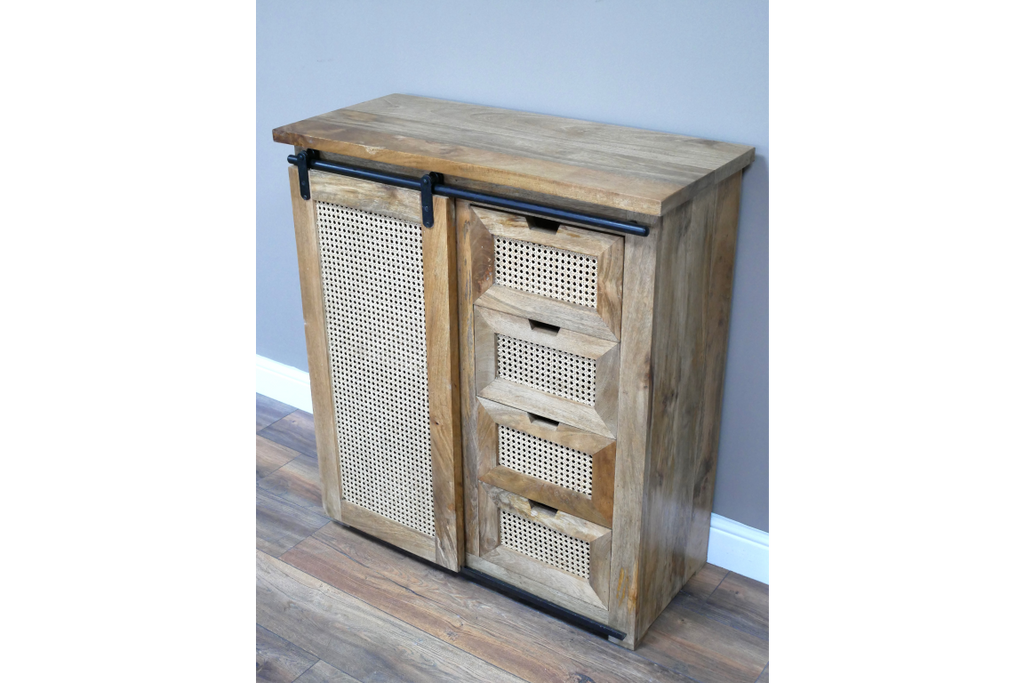 Rustic wood & rattan storage/ small sideboard cabinet