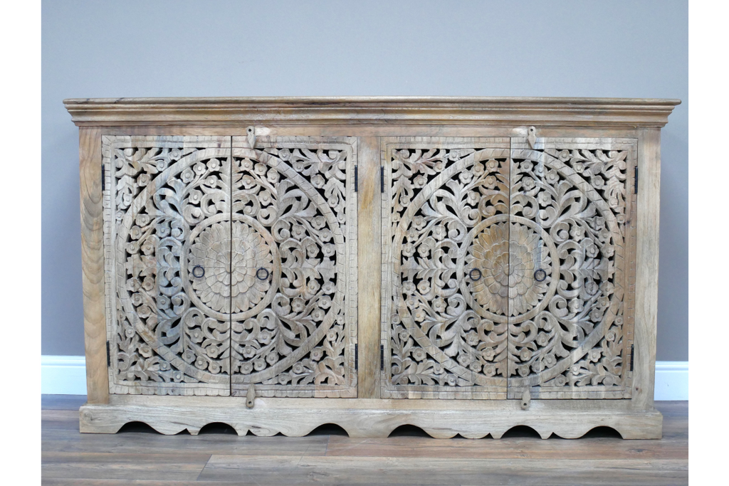 4 door hand carved ornate solid wood storage cabinet - sideboard - Back in stock May