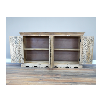 Large rustic natural wood artisan carved storage cabinet