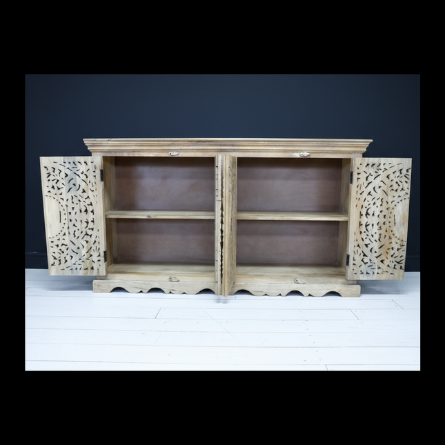 Large rustic natural wood artisan carved storage cabinet - Back in stock November