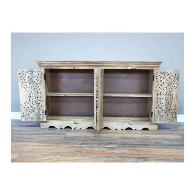 Large rustic natural wood artisan carved storage cabinet - Back in stock July