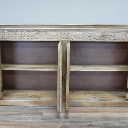 Large artisan carved 4 door ornate wood storage cabinet