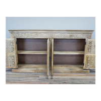 Large artisan carved 4 door ornate wood storage cabinet - Back in stock September