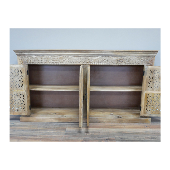 Large artisan carved 4 door ornate wood storage cabinet