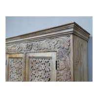 Large artisan carved 4 door ornate wood storage cabinet - Back in stock September