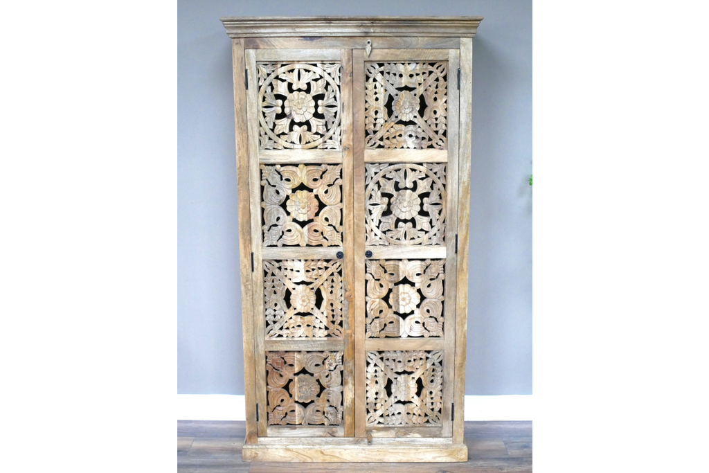 Tall ornate hand carved rustic armoire Linen, drinks, larder