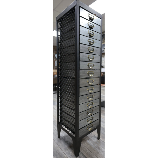 Tall slim 15 drawer metal storage cabinet