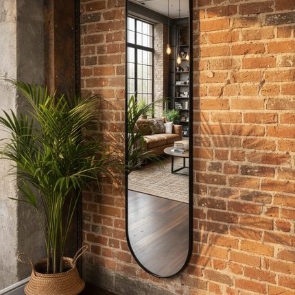Tall Oval Full-Length Mirror | Black Metal Frame | H181cm