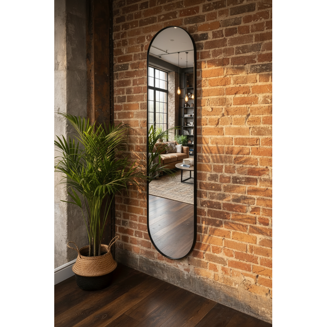 Tall Oval Full-Length Mirror | Black Metal Frame | H181cm