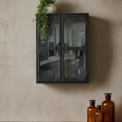 Black Wall Cabinet with Glass Doors- Elderflower Lane Uk
