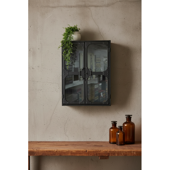 Black Wall Cabinet with Glass Doors- Elderflower Lane Uk