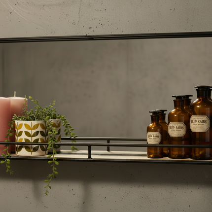 Black metal mirror wall shelf UK - Elderflower Lane