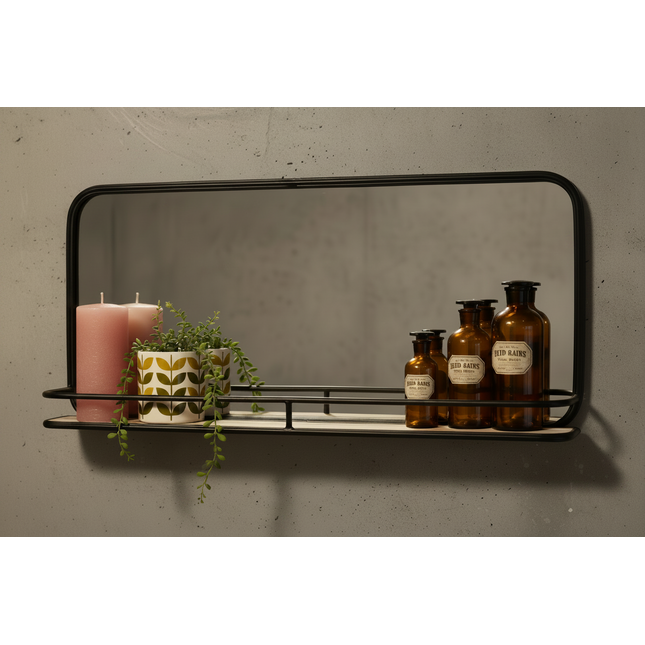 Black metal mirror wall shelf UK - Elderflower Lane