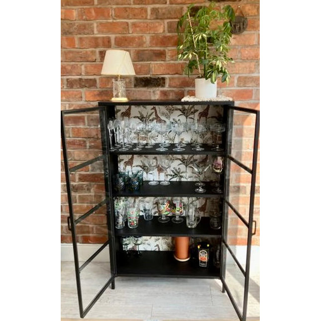 Black metal glazed industrial jungle display cabinet - Back in stock May
