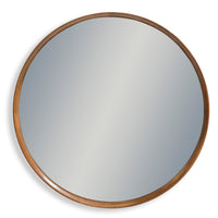 Extra large oak wood framed round wall mirror - 100cm x 100cm