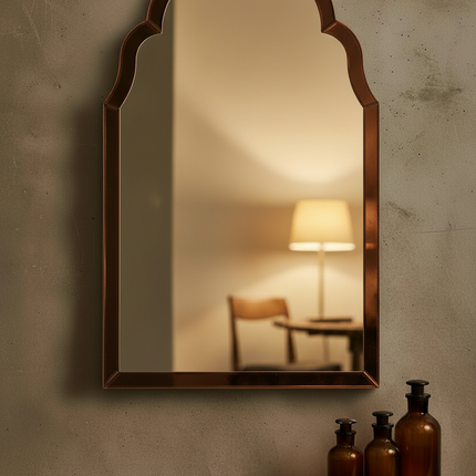 Pink glass arched wall mirror UK