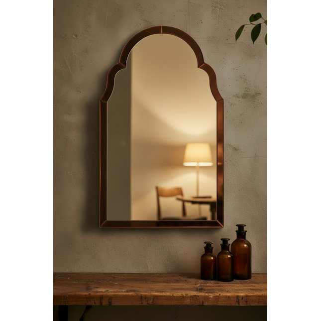 Pink glass arched wall mirror - H80cm
