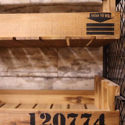Industrial Black Metal & Reclaimed Wood 4-Tier Shelving Trolley