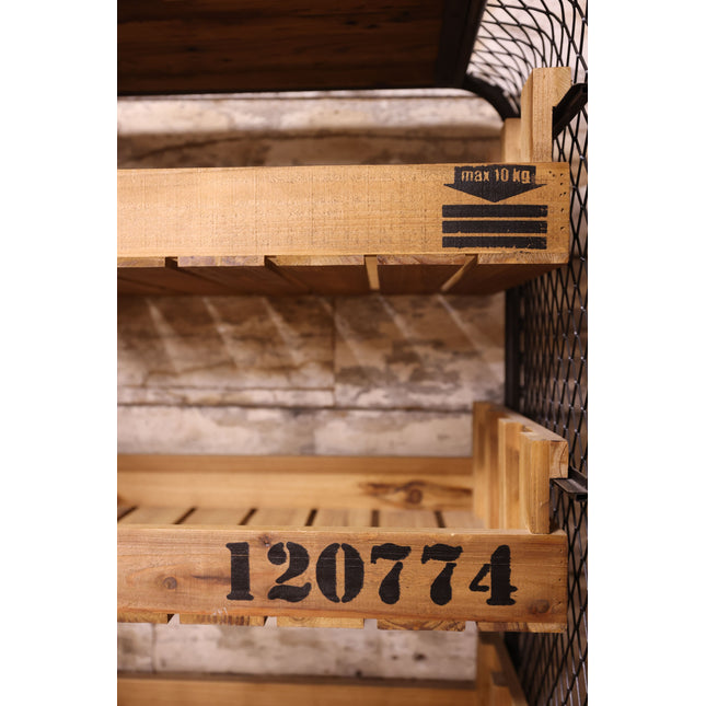 Industrial Black Metal & Reclaimed Wood 4-Tier Shelving Trolley
