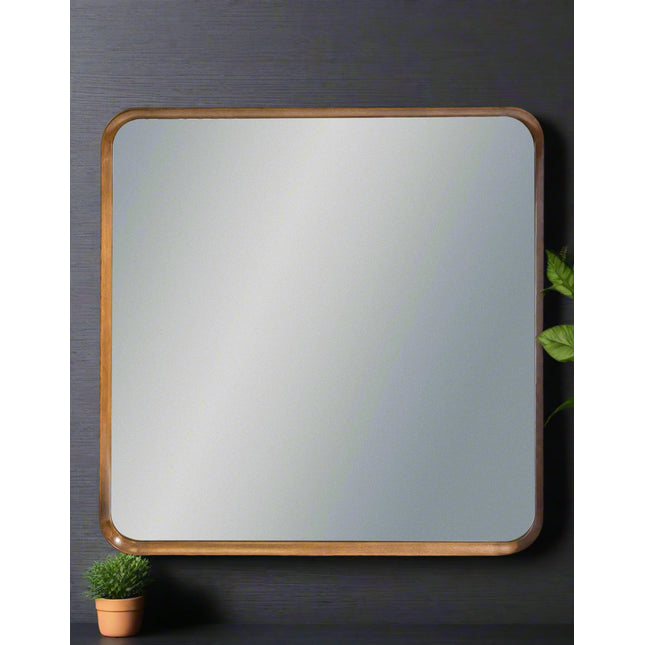 Extra large oak wood framed square wall mirror - H100cm x W100cm