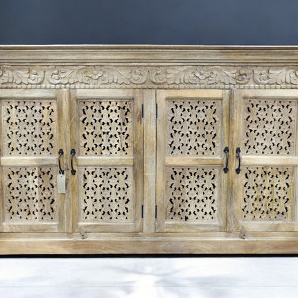 Large artisan carved 4 door ornate wood storage cabinet