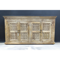 Large artisan carved 4 door ornate wood storage cabinet