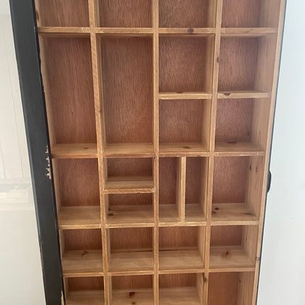 Black rustic wood multi compartment wall display cabinet