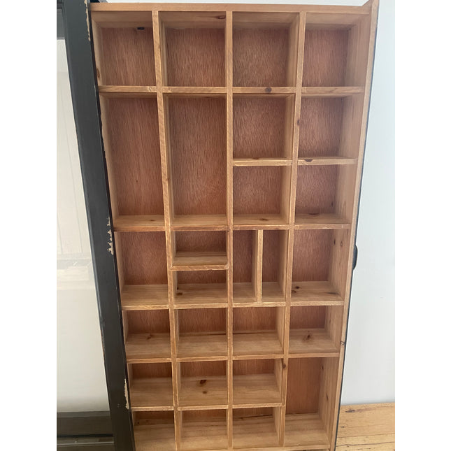 Black rustic wood multi compartment wall display cabinet