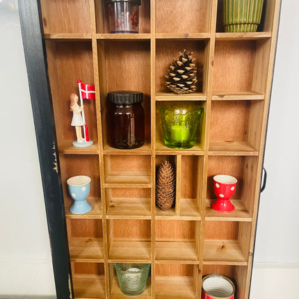 Black rustic wood multi compartment wall display cabinet