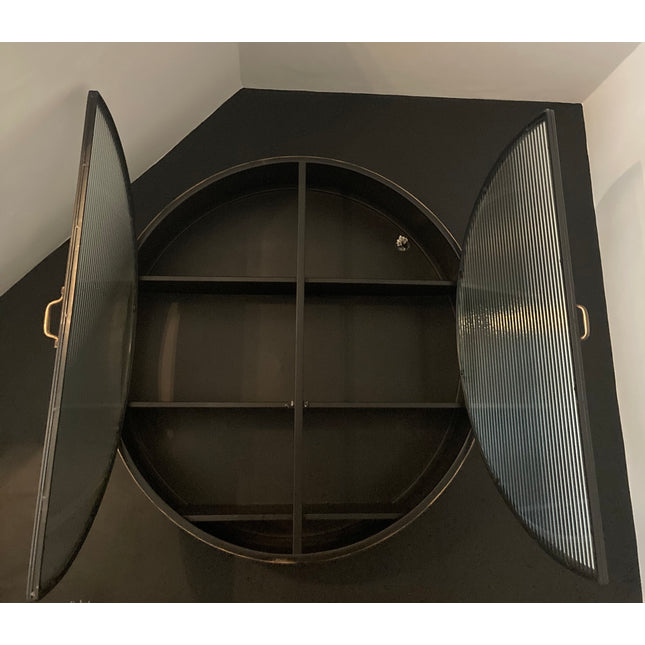 Black metal & glass wall display cabinet