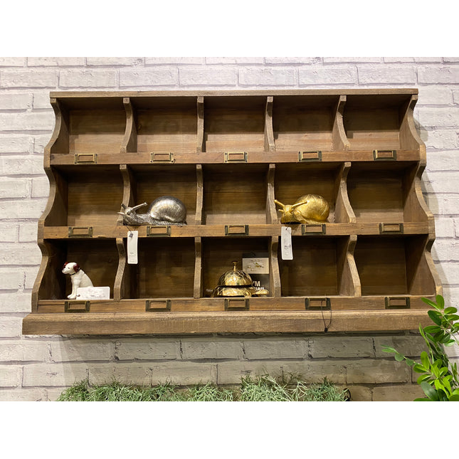 Rustic wood  multi compartment 15 pigeon hole wall storage cabinet