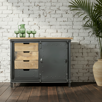 Industrial Iron & Wood Storage Cabinet