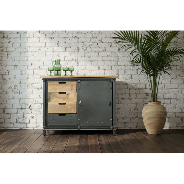Industrial Iron & Wood Storage Cabinet