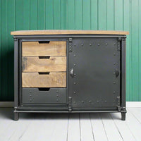 Industrial iron & wood storage cabinet