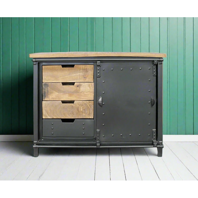 Industrial iron & wood storage cabinet
