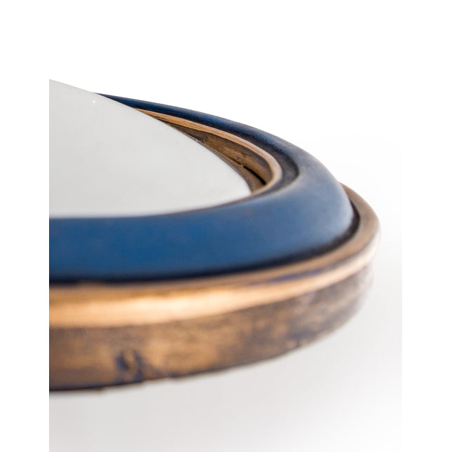 Set of 12 convex blue & gold framed mirrors