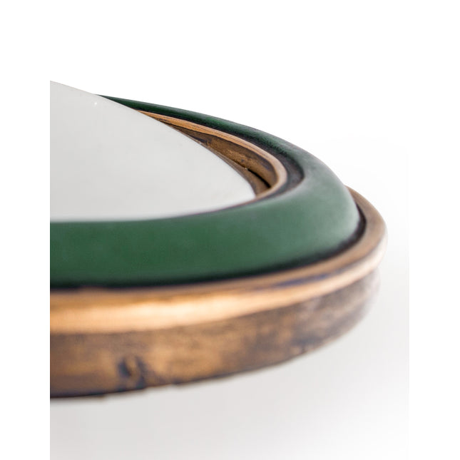 Set of 12 convex green & gold framed mirrors - due in June