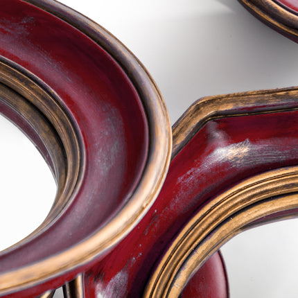 Set of 36 convex blue-red-green and gold framed mirrors