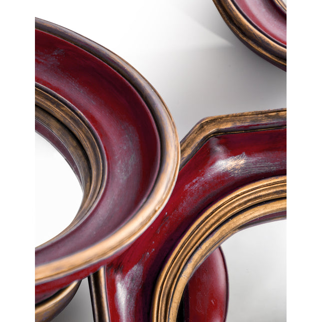 Set of 36 convex blue-red-green and gold framed mirrors