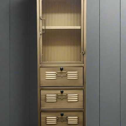 Metal and ribbed glass bathroom cabinet