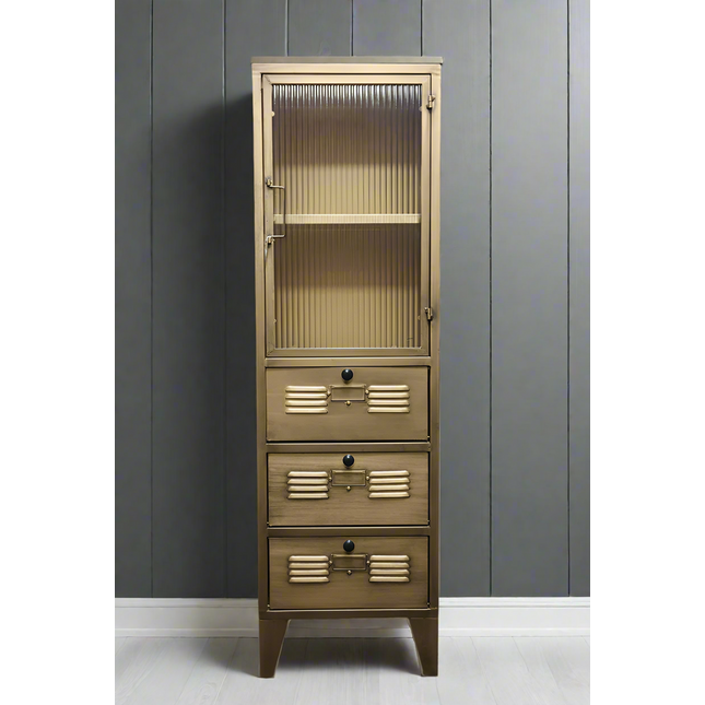 Metal and ribbed glass bathroom cabinet